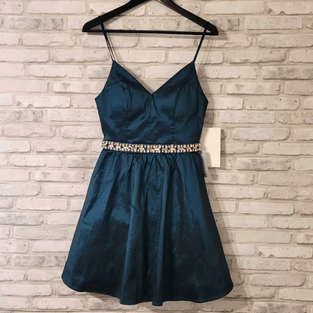 NWT Hunter Green Dress with Rhinestone Trim